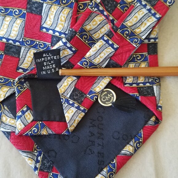 COUNTESS MARA 1938 SILK TIE|VINTAGE SCROLL MOTIF|MADE IN USA |STATEMENT ELEGANCE - Picture 5 of 10